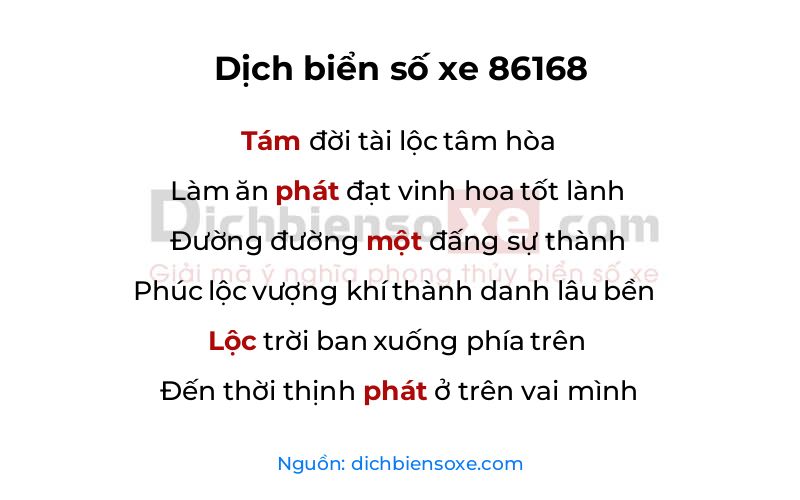 Dịch thơ biển số 86168