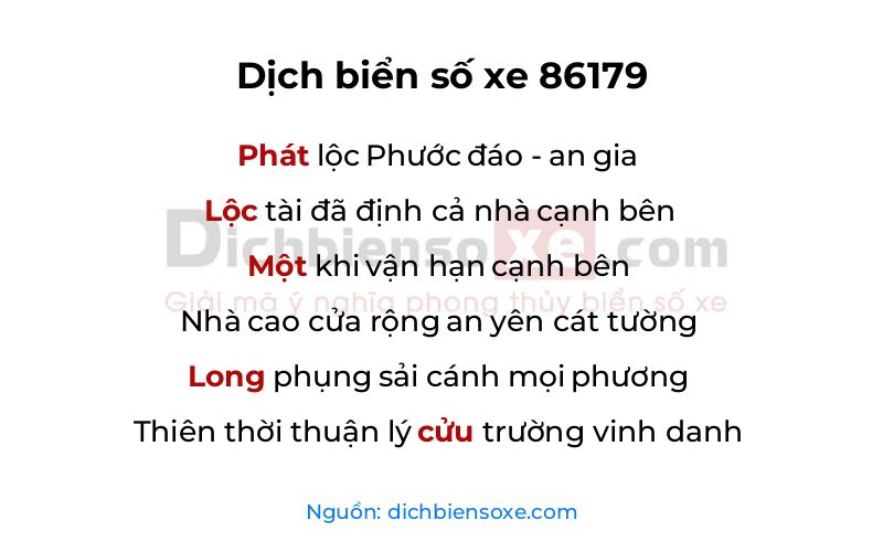 Dịch thơ biển số 86179