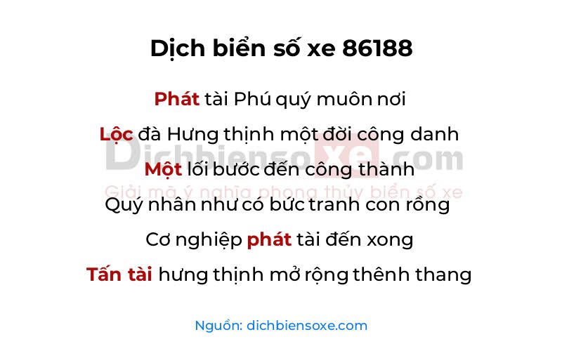 Dịch thơ biển số 86188