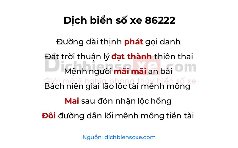 Dịch thơ biển số 86222