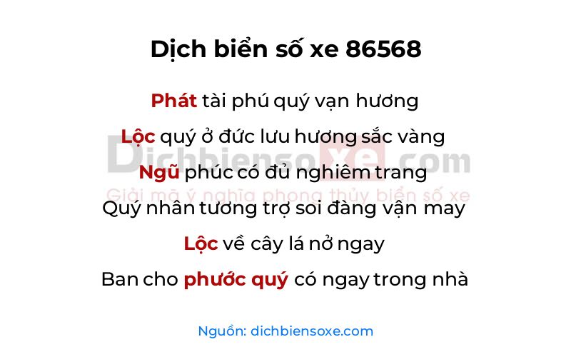 Dịch thơ biển số 86568