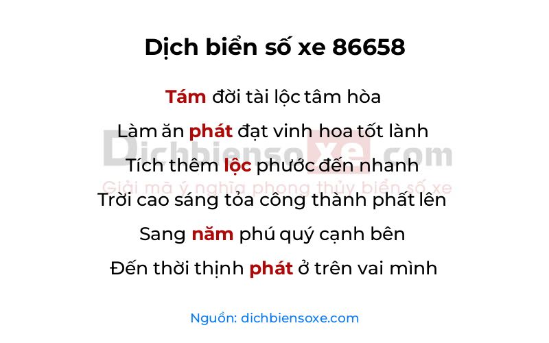 Dịch thơ biển số 86658