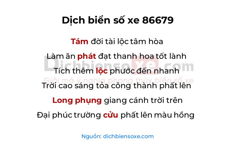 Dịch thơ biển số 86679