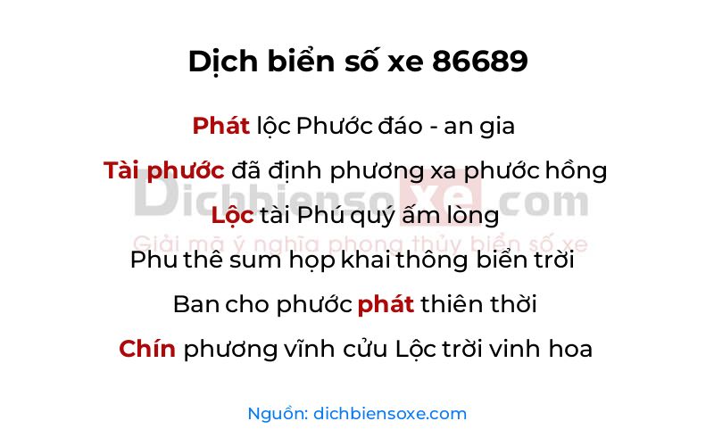 Dịch thơ biển số 86689