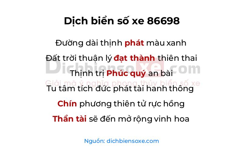 Dịch thơ biển số 86698