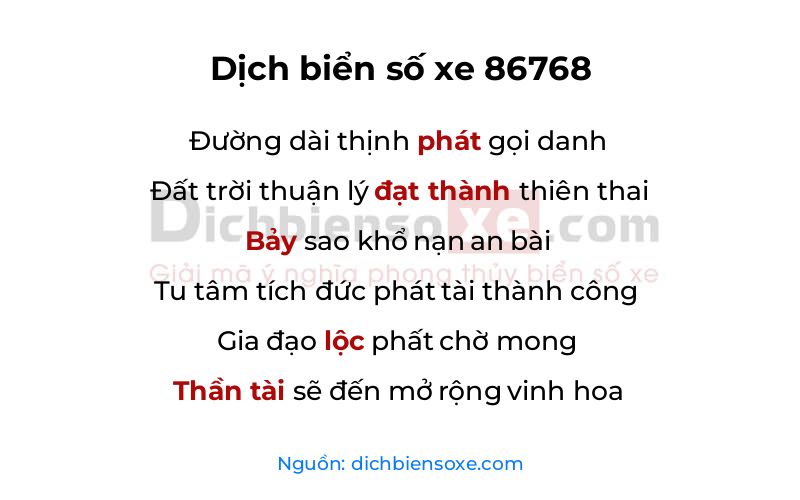 Dịch thơ biển số 86768