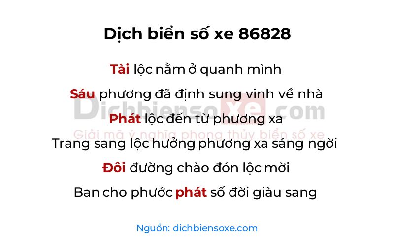 Dịch thơ biển số 86828