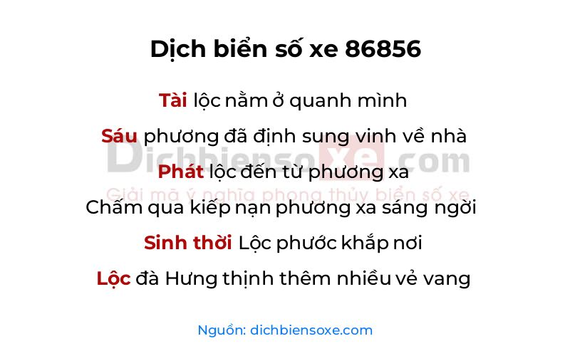 Dịch thơ biển số 86856