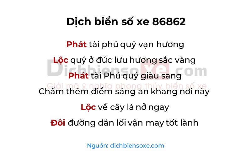 Dịch thơ biển số 86862