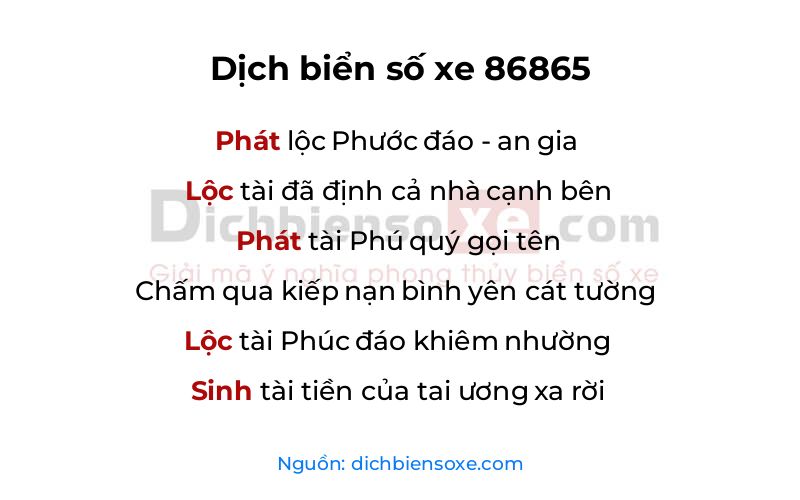 Dịch thơ biển số 86865