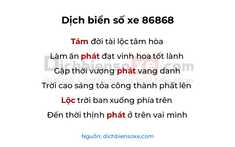 Dịch thơ biển số 86868