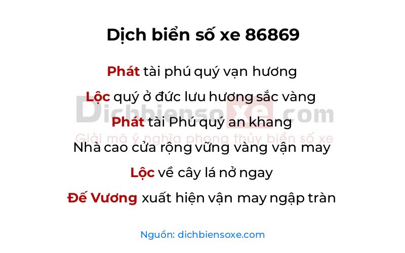 Dịch thơ biển số 86869