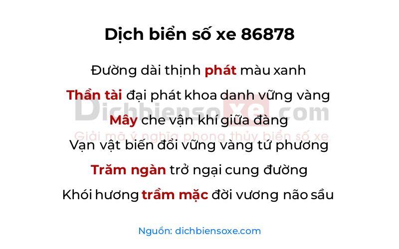 Dịch thơ biển số 86878