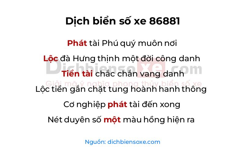 Dịch thơ biển số 86881