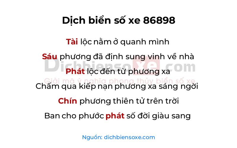 Dịch thơ biển số 86898