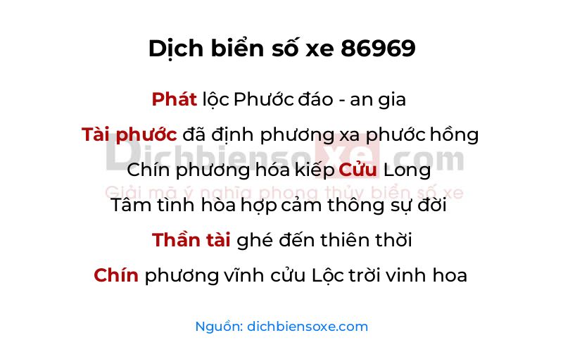 Dịch thơ biển số 86969