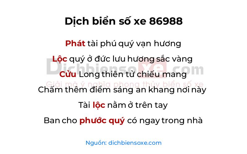 Dịch thơ biển số 86988