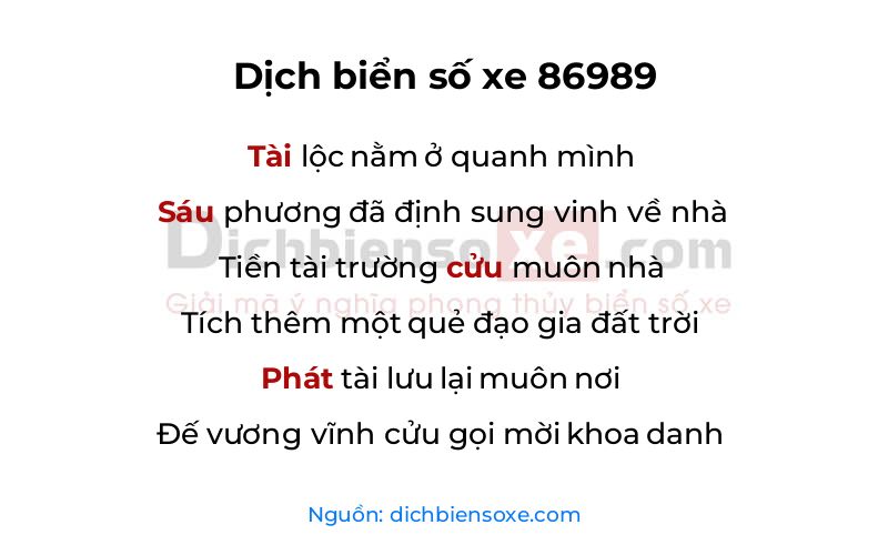 Dịch thơ biển số 86989