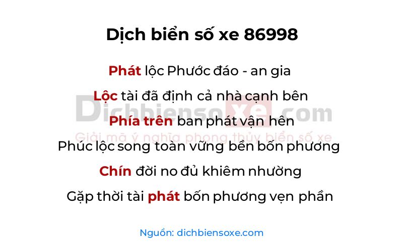 Dịch thơ biển số 86998