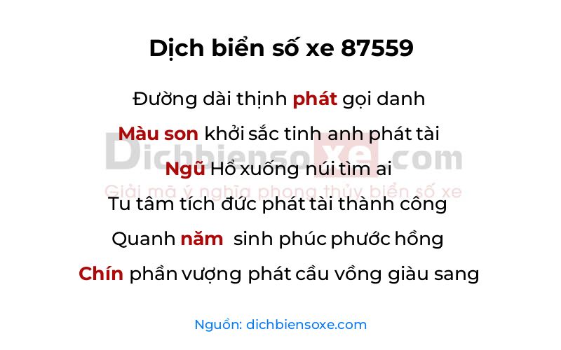 Ý nghĩa biển số xe 87559 là gì? - Dịch biển số xe