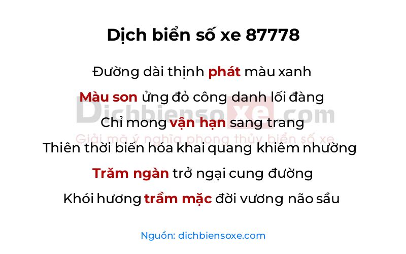 Dịch thơ biển số 87778