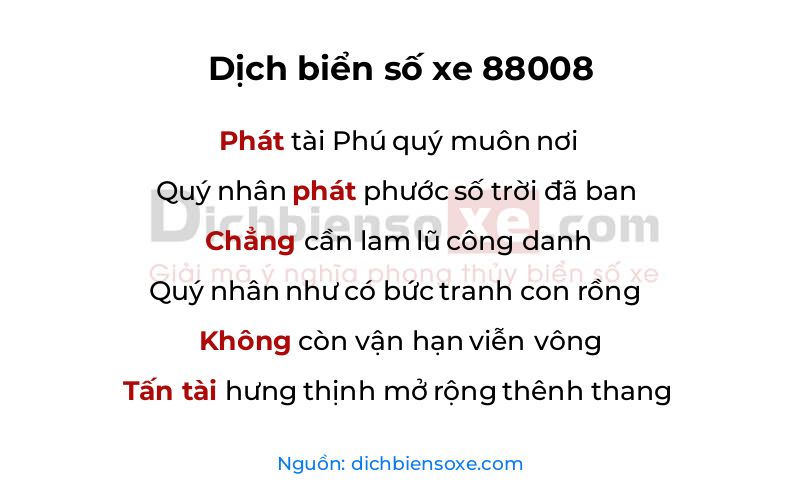 Dịch thơ biển số 88008
