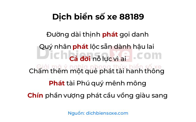 Dịch thơ biển số 88189