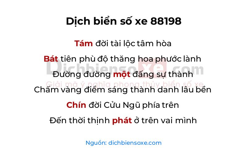 Dịch thơ biển số 88198