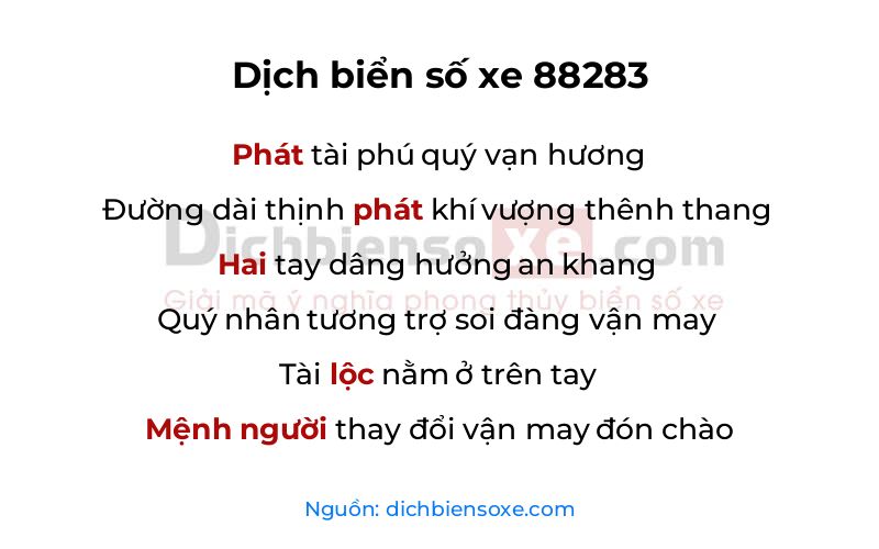 Dịch thơ biển số 88283