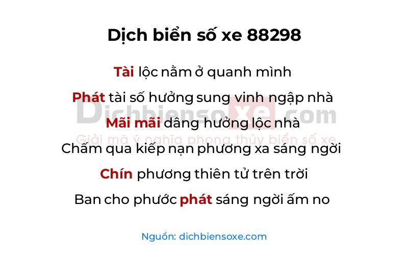 Dịch thơ biển số 88298