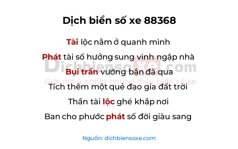 Dịch thơ biển số 88368