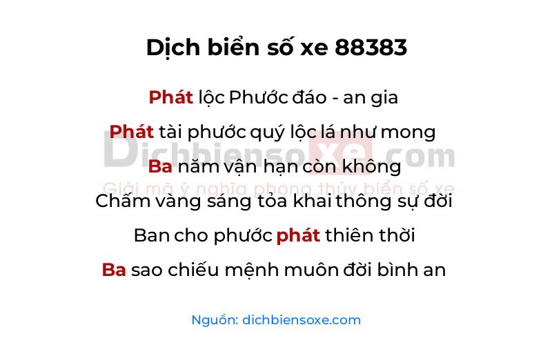 Dịch thơ biển số 88383