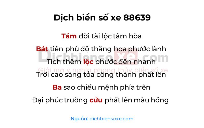 Dịch thơ biển số 88639