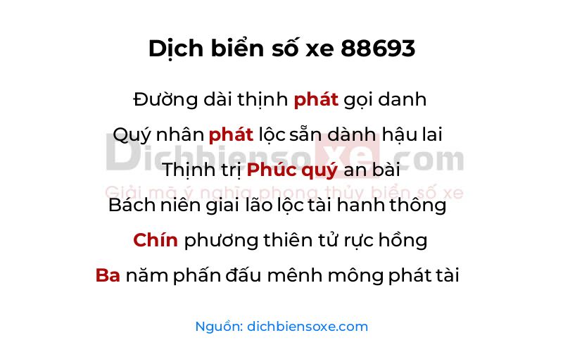 Dịch thơ biển số 88693