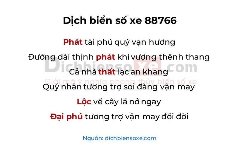 Dịch thơ biển số 88766