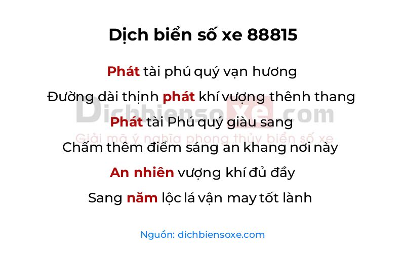 Dịch thơ biển số 88815