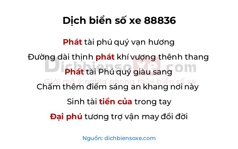 Dịch thơ biển số 88836