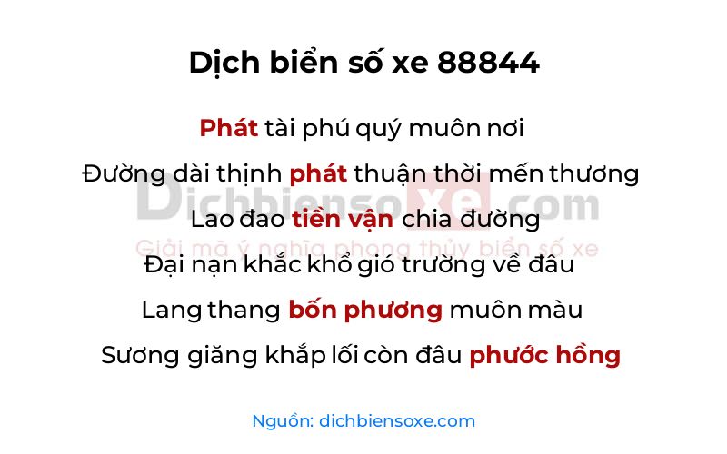 Dịch thơ biển số 88844