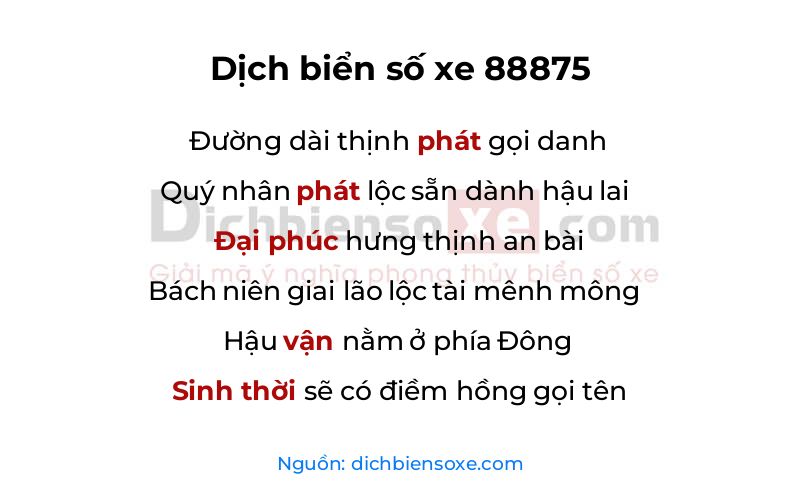 Dịch thơ biển số 88875