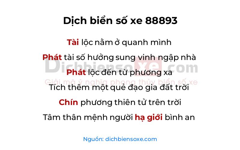 Dịch thơ biển số 88893