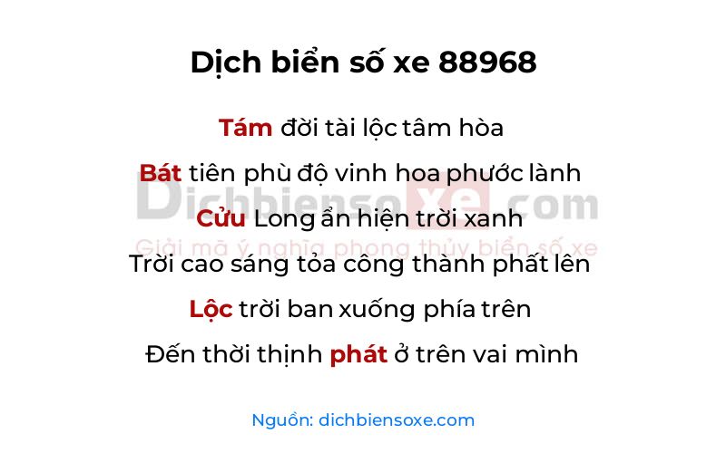 Dịch thơ biển số 88968