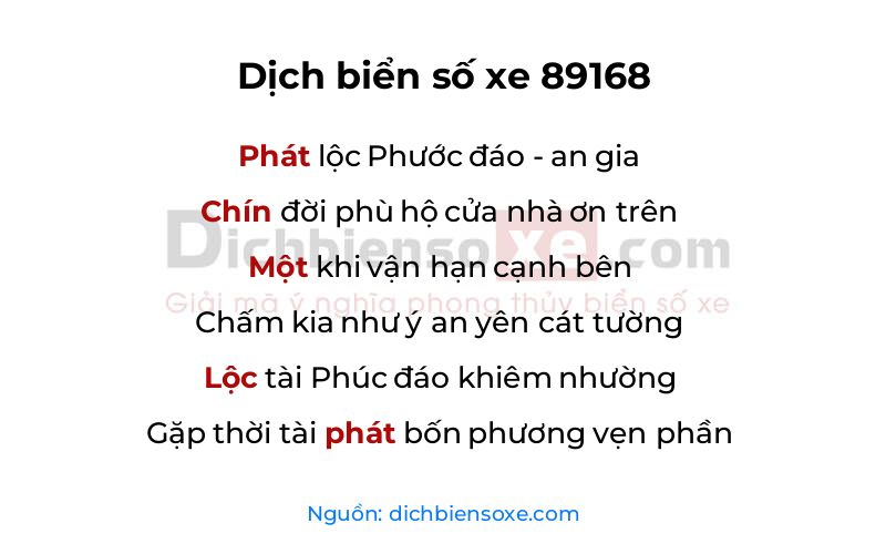 Dịch thơ biển số 89168