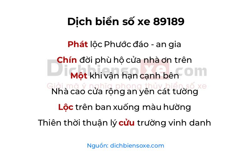 Dịch thơ biển số 89189