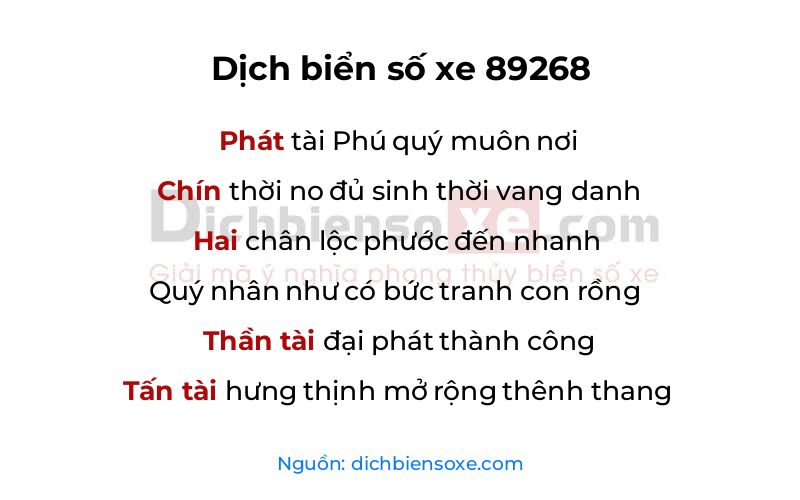 Dịch thơ biển số 89268
