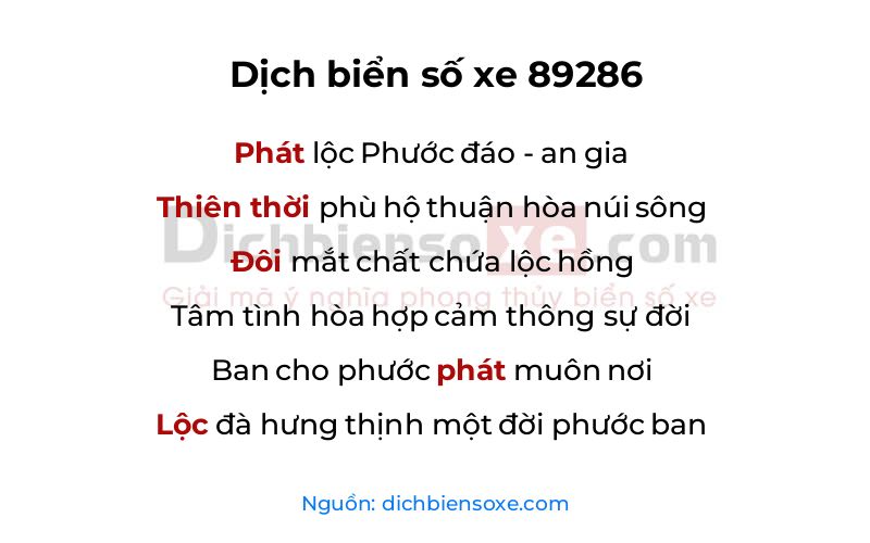 Dịch thơ biển số 89286