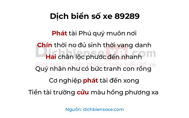 Dịch thơ biển số 89289