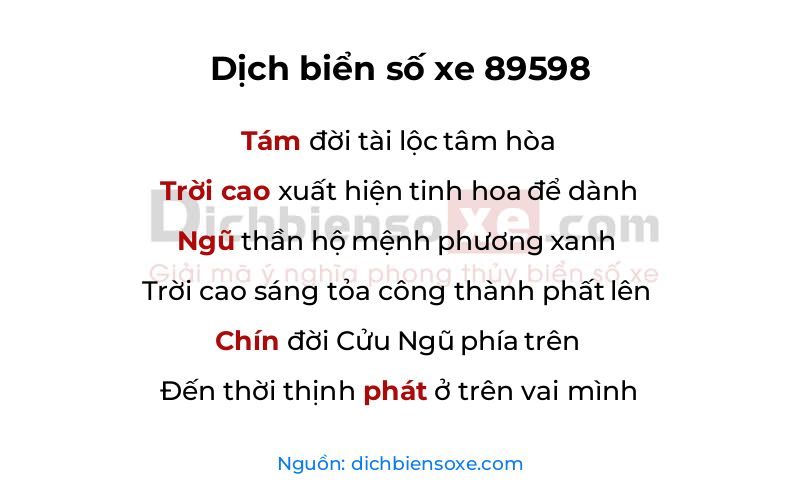 Dịch thơ biển số 89598