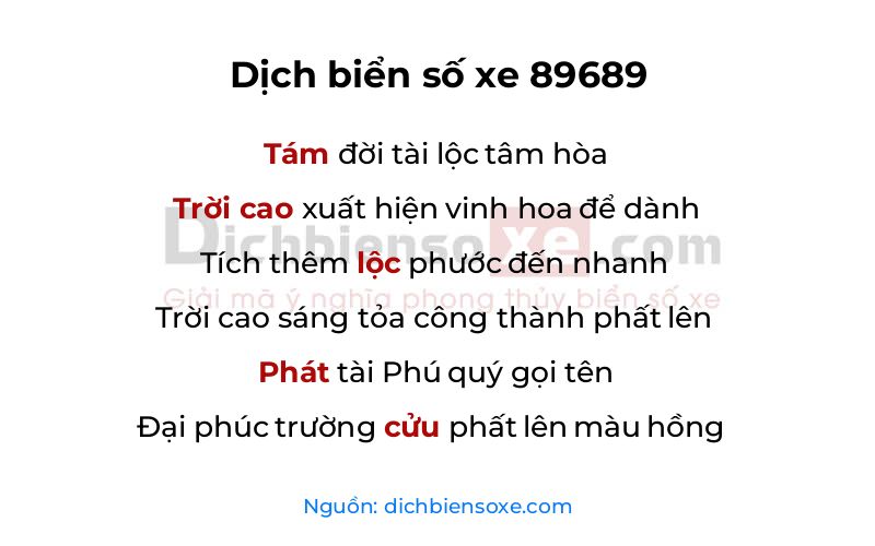 Dịch thơ biển số 89689