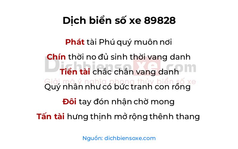 Dịch thơ biển số 89828