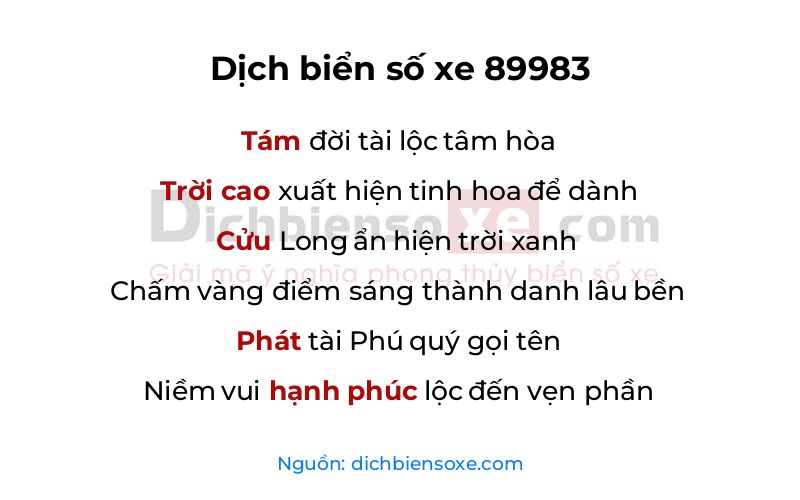 Dịch thơ biển số 89983